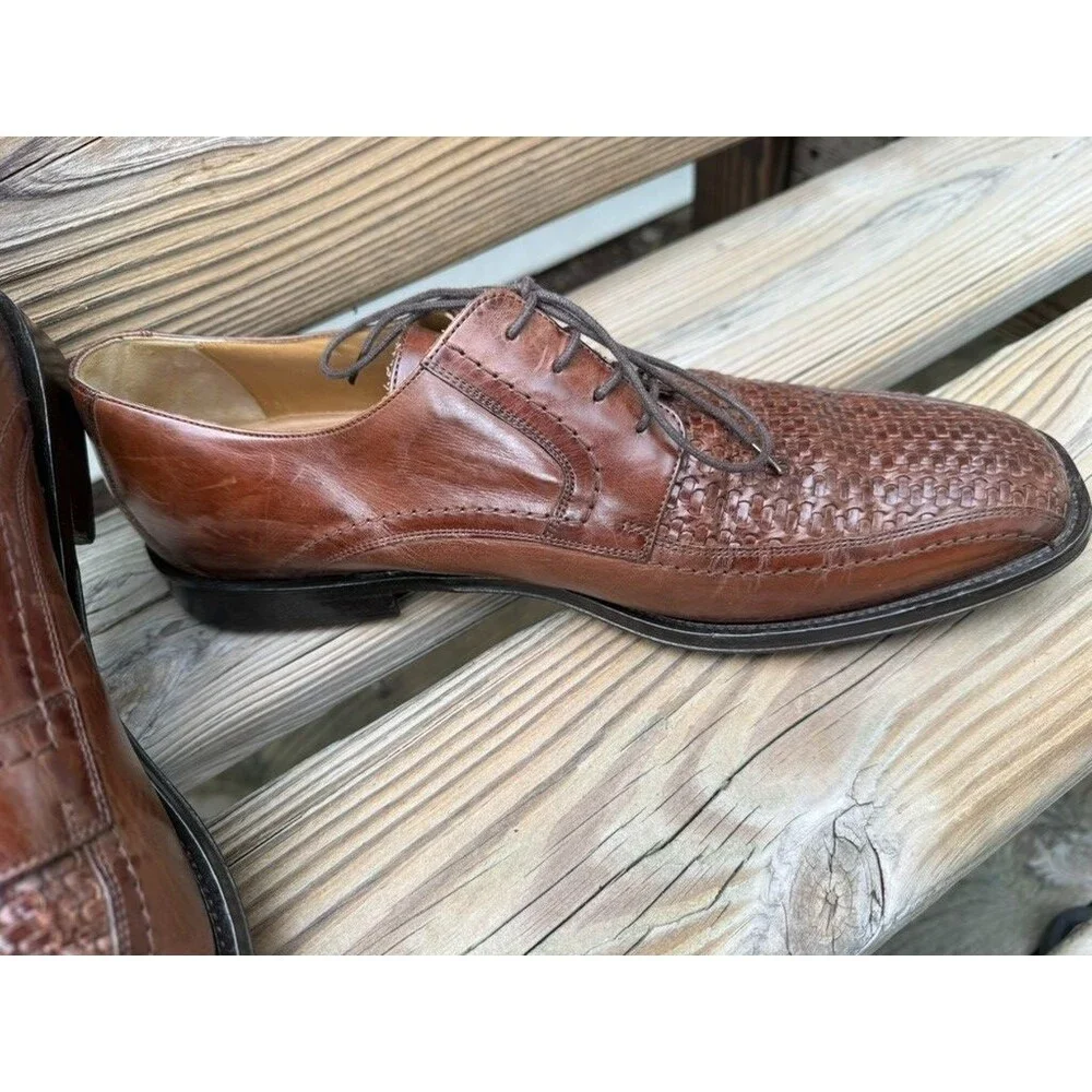 Mens Johnston & Murphy Brown Woven Leather Oxfords Size 11M